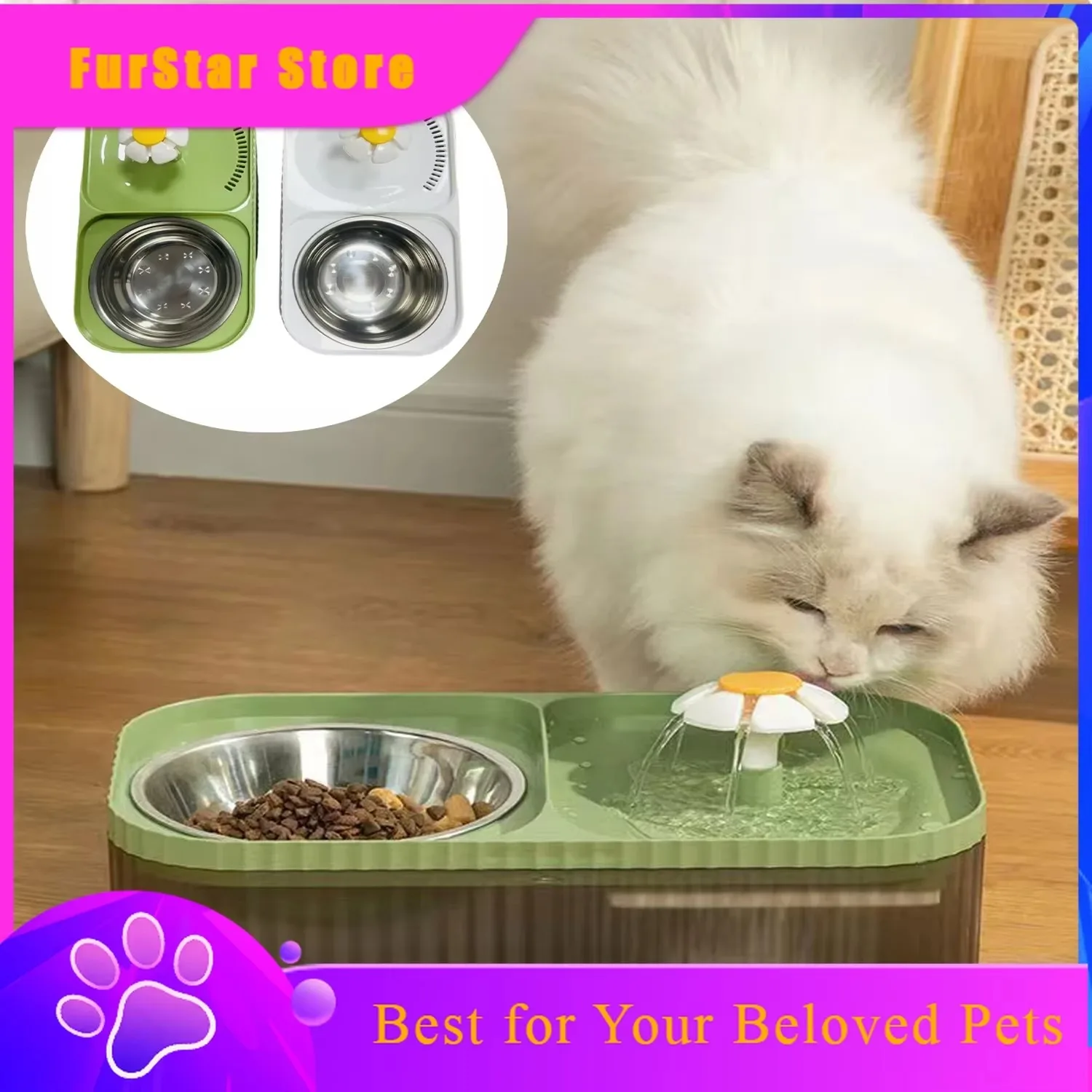 FurStar3L Pet Drinker Set Automatic Cat Feeder With USB Pump And Filter Gravity Dog Feeder Silent Noise Reduction Stainless Stee