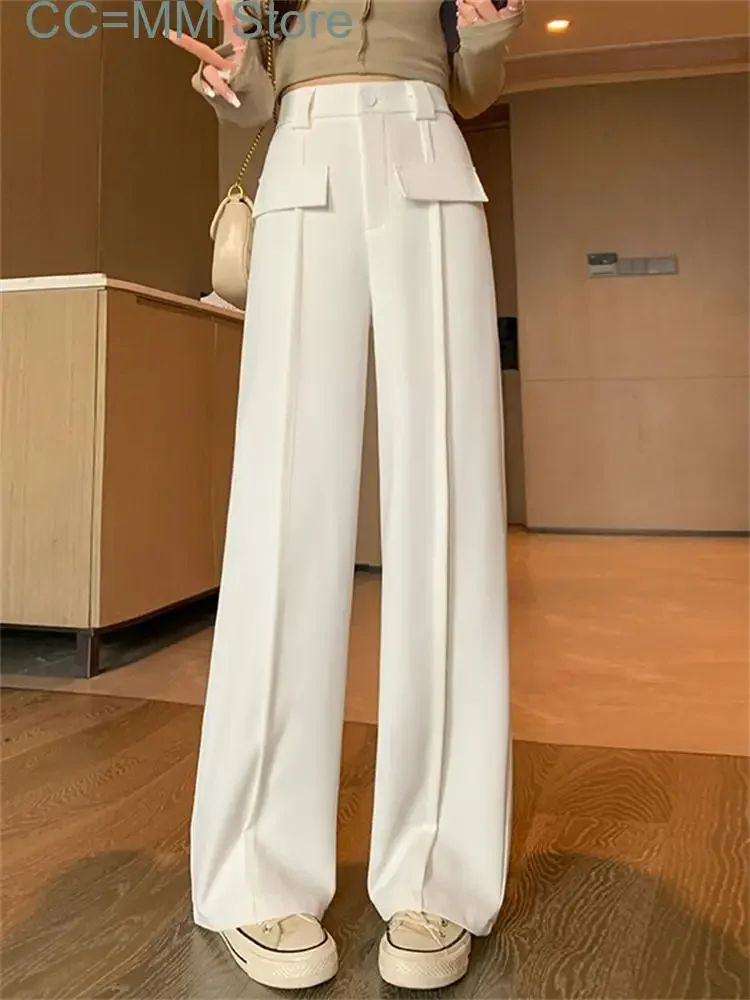 New Baggy Suits Pants Women High Waisted Solid Korean Fashion Full Length Wide Leg Pants Office Ladies Chic Casual Pants