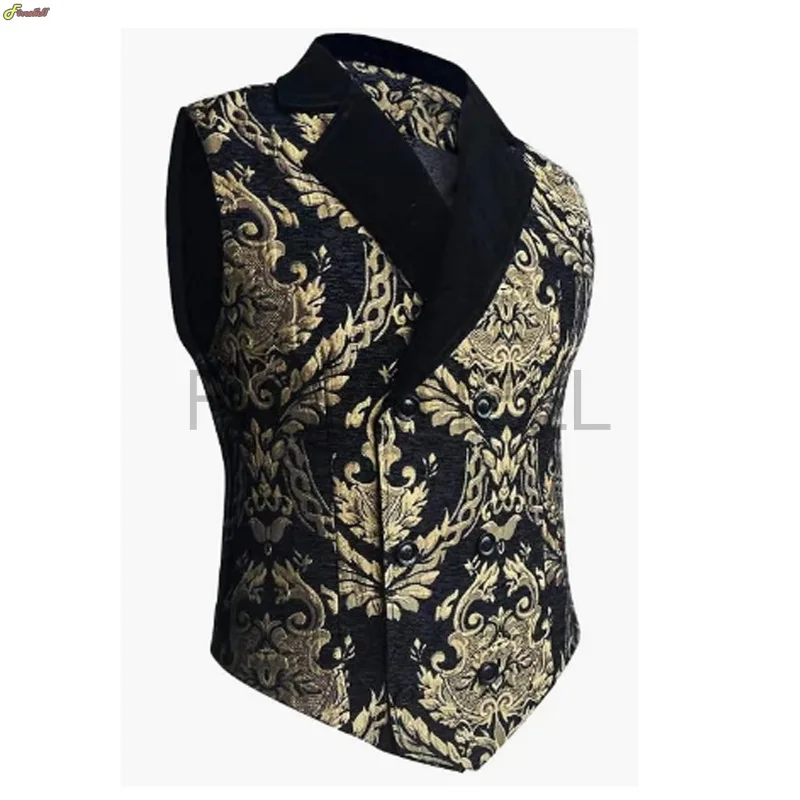 Men's Medieval Vintage Jacquard Waistcoat Costume Slim Fit Single Breast Vest Renaissance Short Sleeveless Jacket Nobles Cosplay