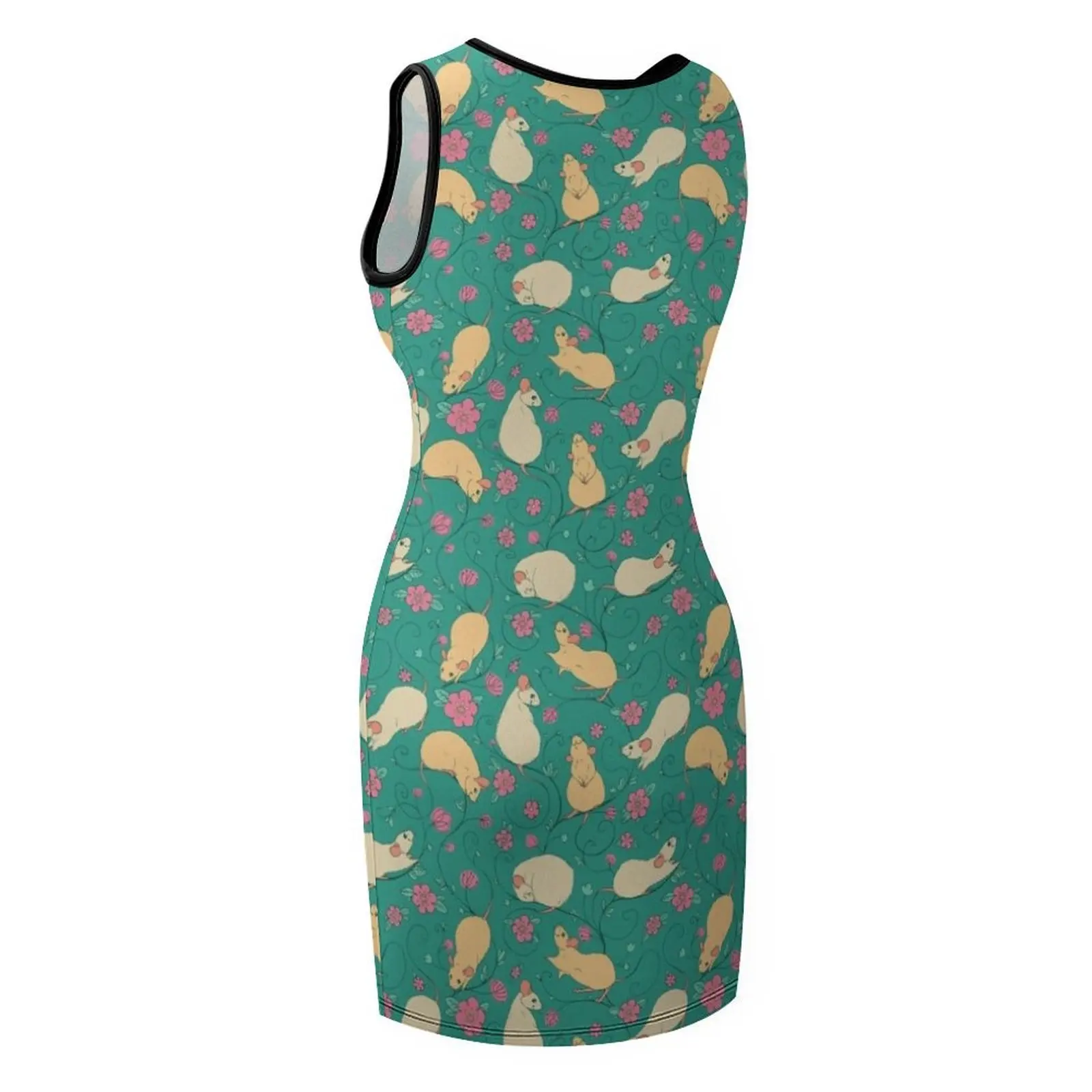 Floral Rat Retro Pink and Teal Sleeveless Sundress Summer dresses for women birthday dress Clothing female Female clothing