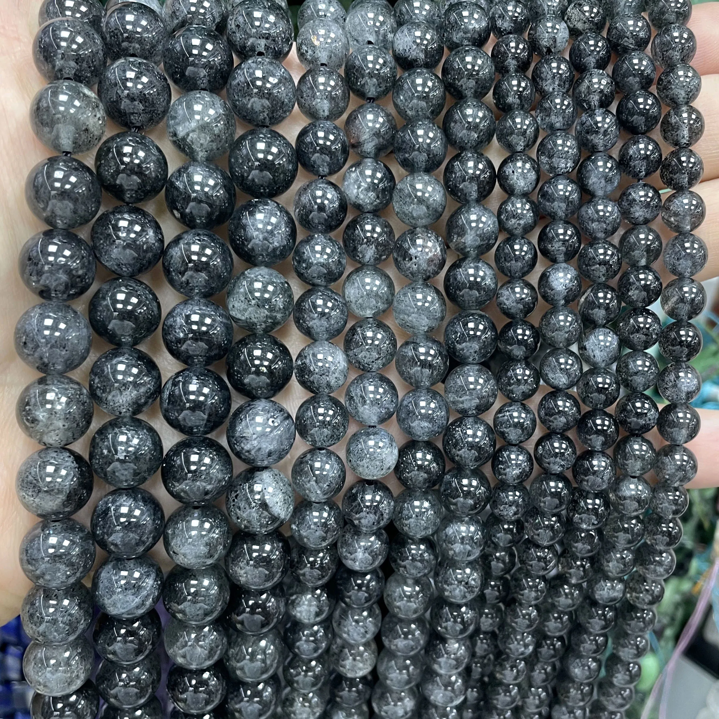 6/8/10MM Natural Stone Black Lepidolite Round Gemstone Spacer Beads For Jewelry Making DIY Bracelet Accessories 7.5''inches