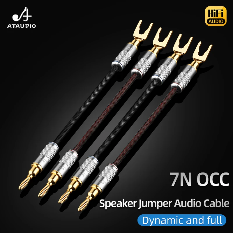 ATAUDIO 4PCS Speaker Bridge/Jumper Audio Cable 7N OCC Jumper Bridge Cable Banana to Y Spade Plug Speaker Jumper Wire
