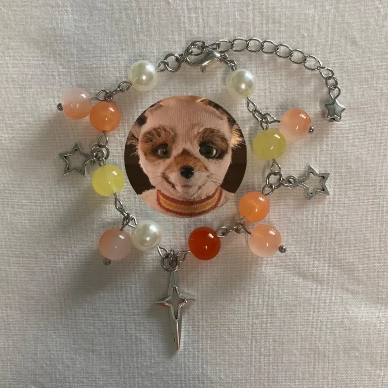 Bead like pendant bracelet with adjustable autumn dreamy Mr Fox Ash Star sparkling pendant orange yellow pearls