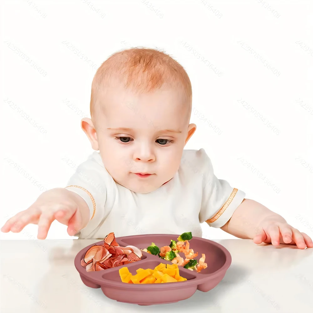 Pratos de sucção para bebês, silicone com tampa dividida placa de jantar de design