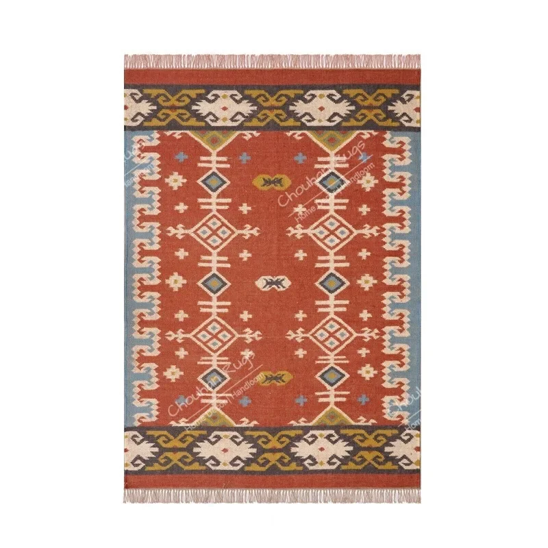 Indian Wool Jute Kilim Area Rug Multicolor Wool Hand Woven Home Decor Jute Rugs