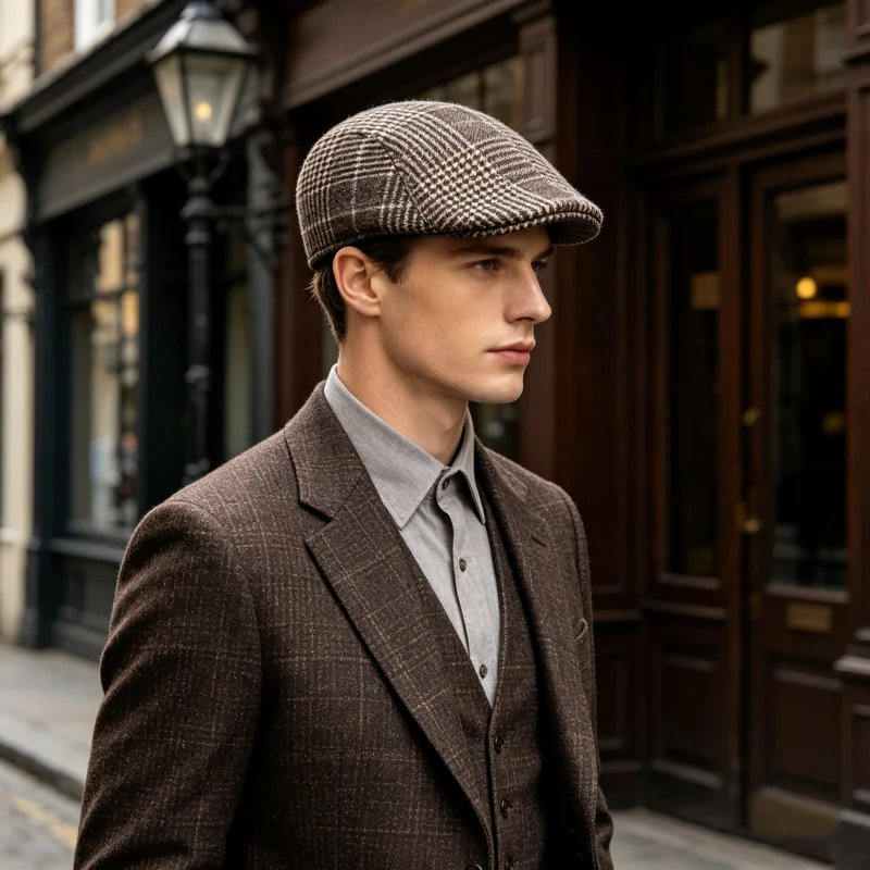 Britischer Stil Herbst Winter Warm Gentleman Baseballmütze Baskenmütze Newsboy Malerhut Karierte Wollmütze Unisex Cabbie Visor Flat Cap – Detail 8