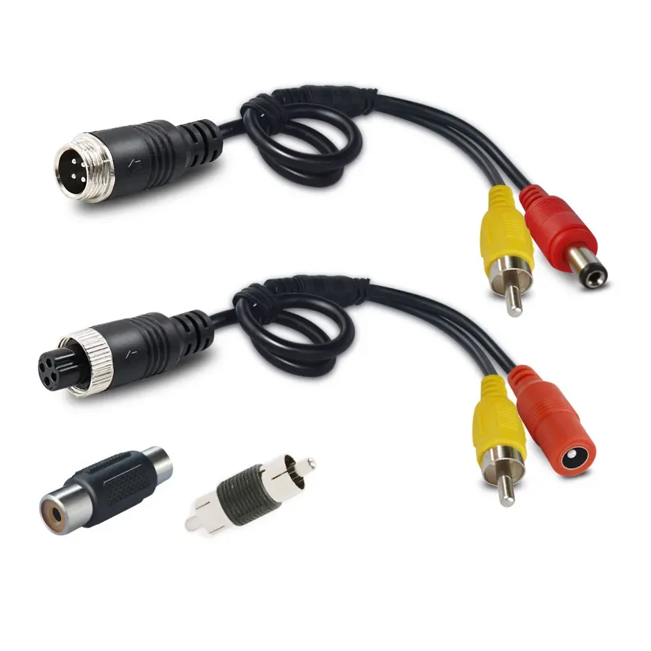 Qxny cabeça de aviação de 4 pinos macho/fêmea para rca av/fêmea dc conversor adaptador de tomada de