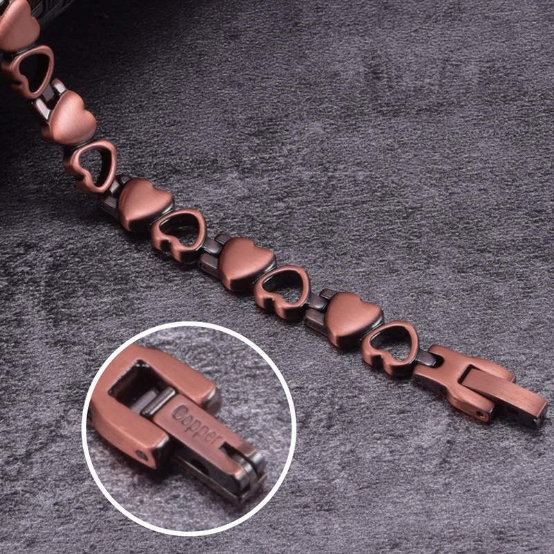 Vintage Magnetic Bracelet for Women Love Heart Pure Copper Energy Bracelet Healing Chain Link Magnetic Copper Bracelets Therapy