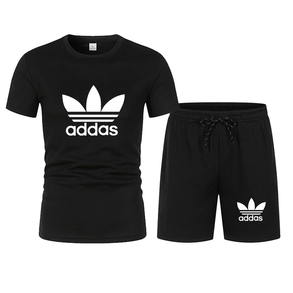 Men's Fashion T-shirt sets Printed Running Training Fitness Set Shorts Casual Elastic Mesh Breathable Two-piece sets LSummer