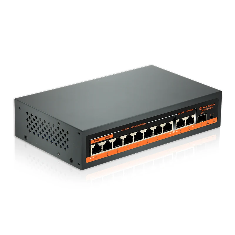 11-portowy przełącznik Gigabit Ethernet KeepLiNK z portami 8PoE i 2-Ethernet Uplinkem i 1-SFP Uplinkem Niezarządzany Plug and Play