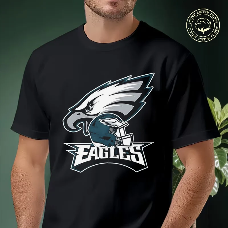 

Motorcycle Eagles Football Team Graphic Print T-Shirt Men Cotton Tees O-neck Short Sleeve T Shirt Fashion Hip Hop Tee