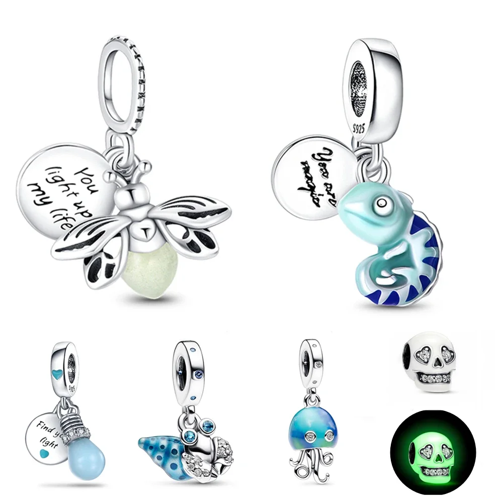 Colour-changing Glow-in-the-dark Dangle Charm Bead Fit Brand Bracelet Silver 925 Original Charms for Women Jewelry Making Gift