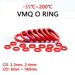 VMQ Red Silicone O-Ring Gasket CS 2.2mm/2.4mm OD 6mm~180mm Silicon O Ring Washer Food Grade Sealing Ring Waterproof & Insulated