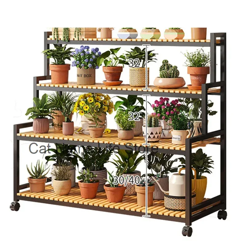 Luxury Metal Flowers Stand Indoor Nordic Wheels Adjustable Plant Shelves Black Modern Estantes Para Plantas Garden Furniture