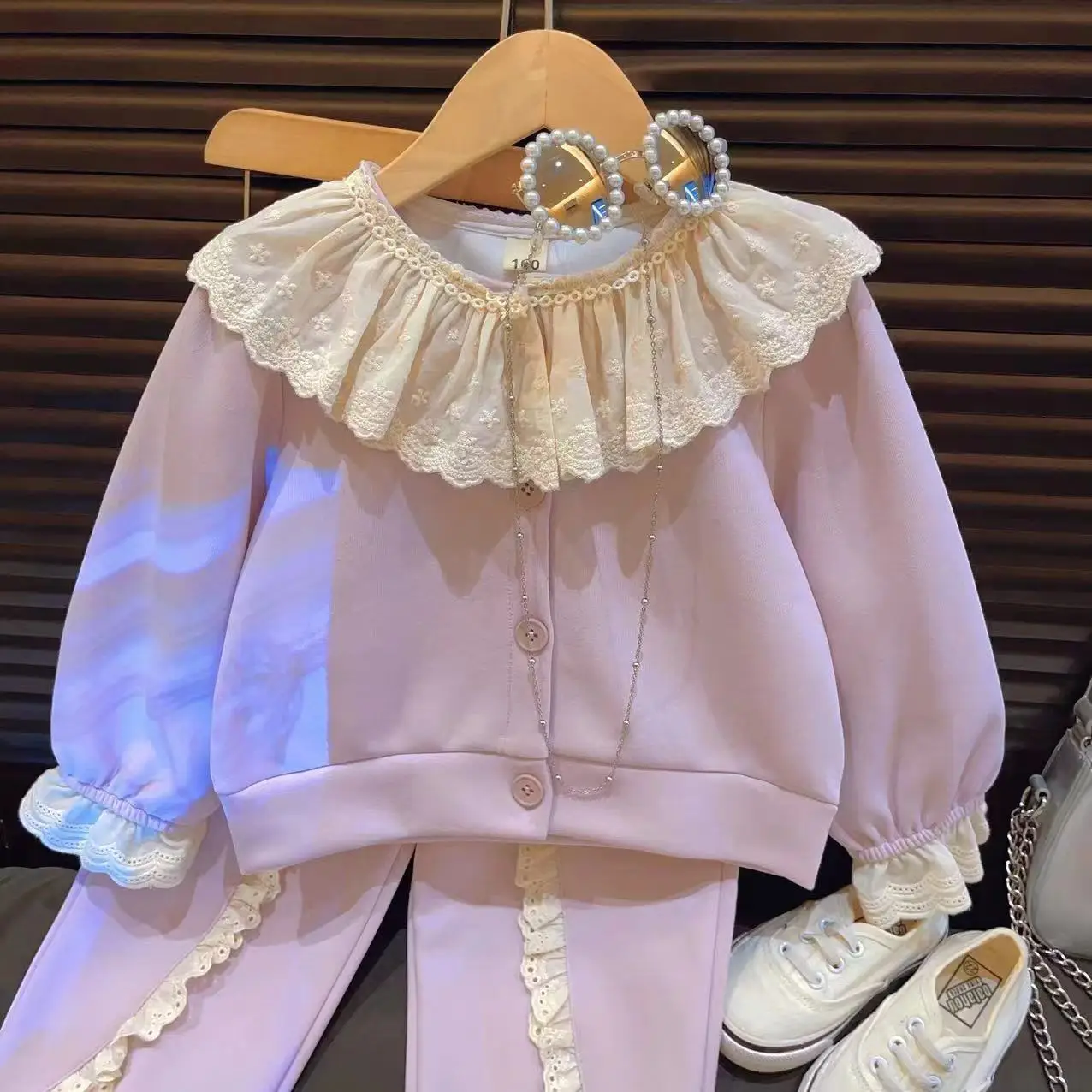 Childrens Sets New Girl New Baby Children Clothing Fold Fashion Korean Two Pieces Turn Down Collar Simple 2024 Loose