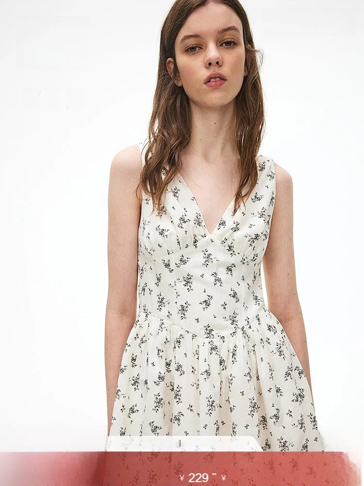 

H&M Spring 2025 Women's Floral Print Dr Gathered Waistline Svel V-Ne A-Line Skirt Cotton 00% Floral Dr