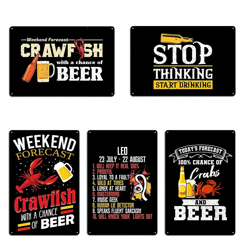 Weekend Forecast Crawfish With A Chance of Beer Leo Facts Zodiac Sign Birthday Metal Wall Designer Living Room Tin Sign Poster