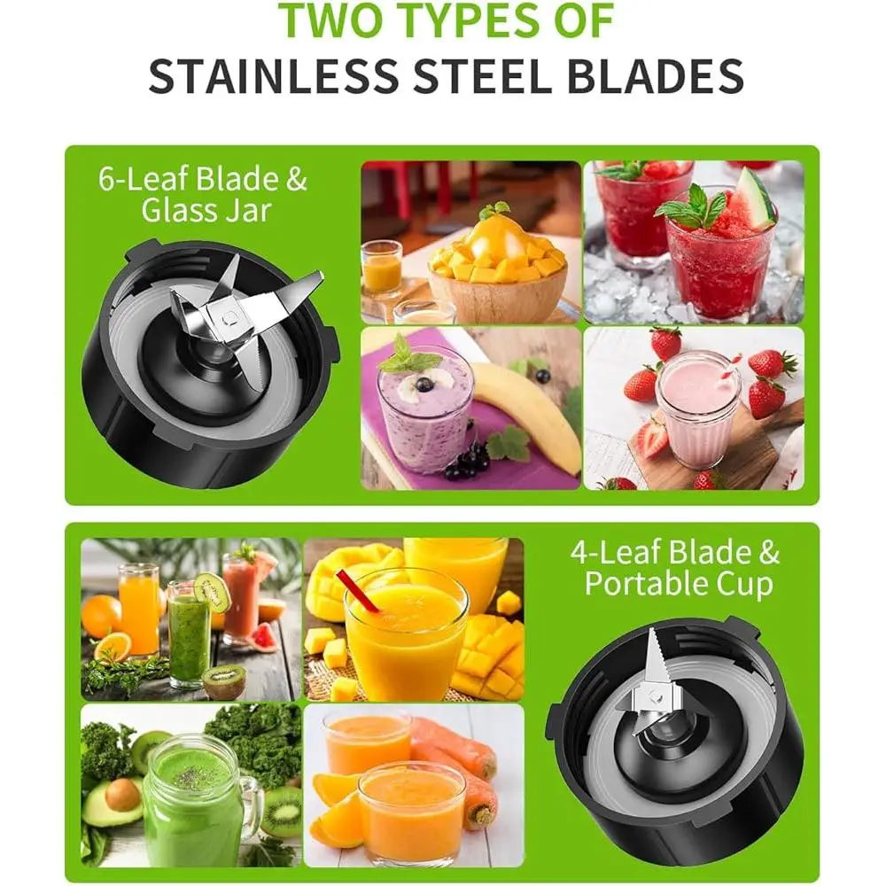خلاط كونترتوب 1200 واط صانع عصائر مع جرة زجاجية 52 أونصة وكوب سفر 22 أونصة وظيفة نبض سرعة التنظيف الذاتي