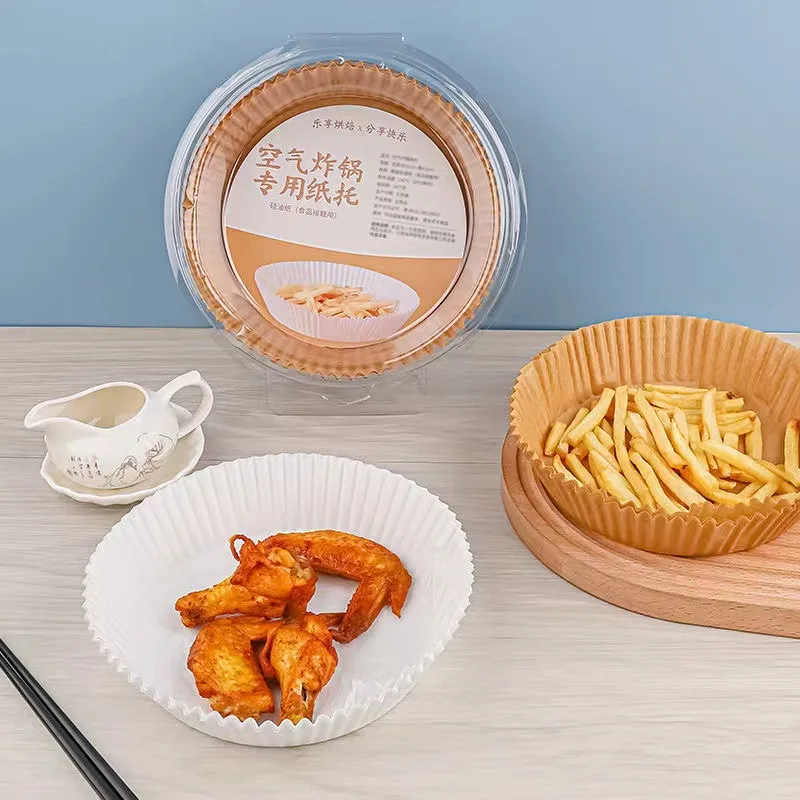 100 Uds. Papel pergamino redondo de 16/20cm, revestimientos para freidora de aire, hojas de papel antiadherentes para hornear, a prueba de grasa para cocinar, horno, microondas