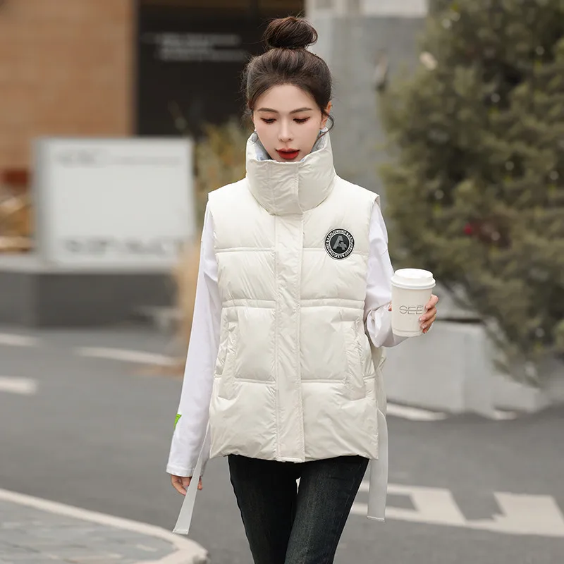 Women Fashion Cotton Vest Women Casual Oversized Sleeveless Jacket Winter Stand Collar Padded Vest Loose Winter Waistcoat