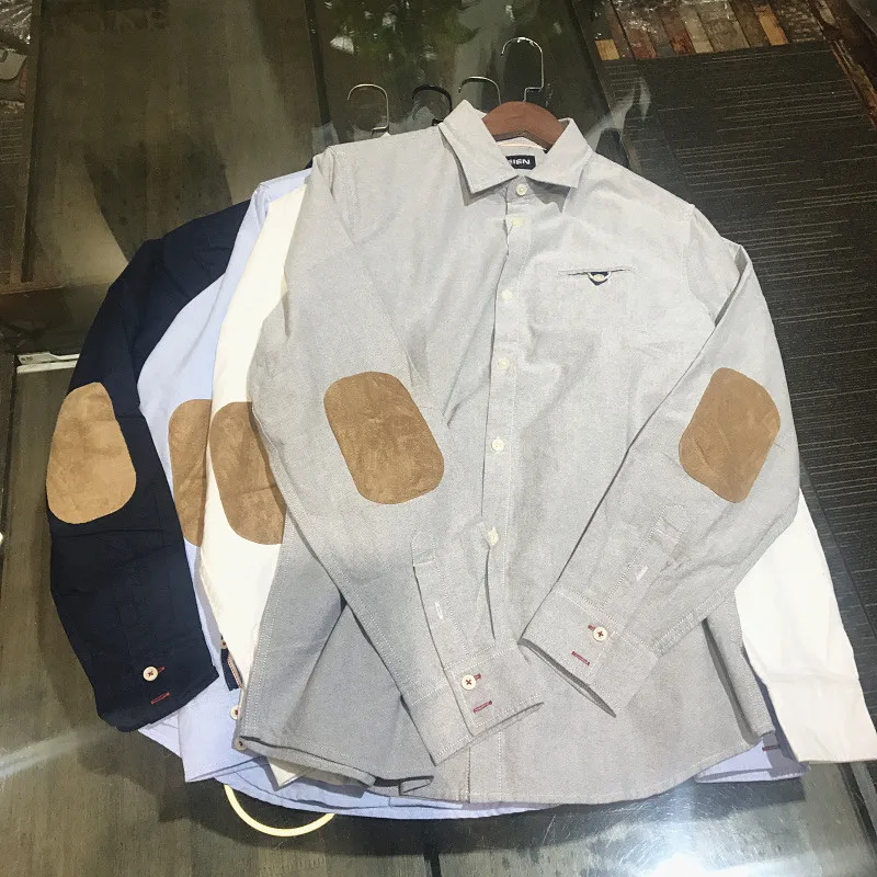 

Classic Reissue Men's Long Sleeve Cotton Oxford Shirt Suede Elbow Patches Fashion Urban Style Standard Fit Daily Wear