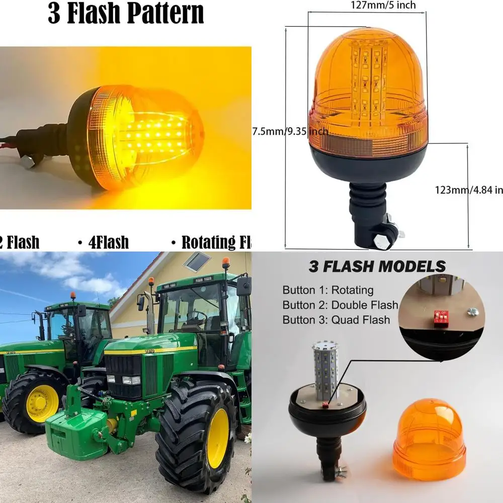 

60-LED Amber Rotating Beacon Strobe Light for Tractor, Forklift, Truck, Snow Plow - 12V DC, I-Shaped Bracket