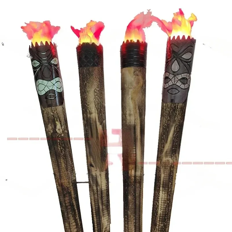 Wood Retro Stage Performance Fake Movie Props Torch Rechargeable