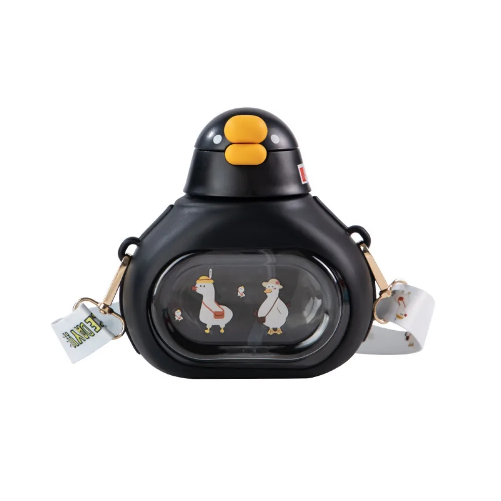 

Duck Shape Cute Duck Bottle Carried with Straps with Straw Big Belly Water Bottle 650ML Soft Ear Large-Capacity Big Belly Cup
