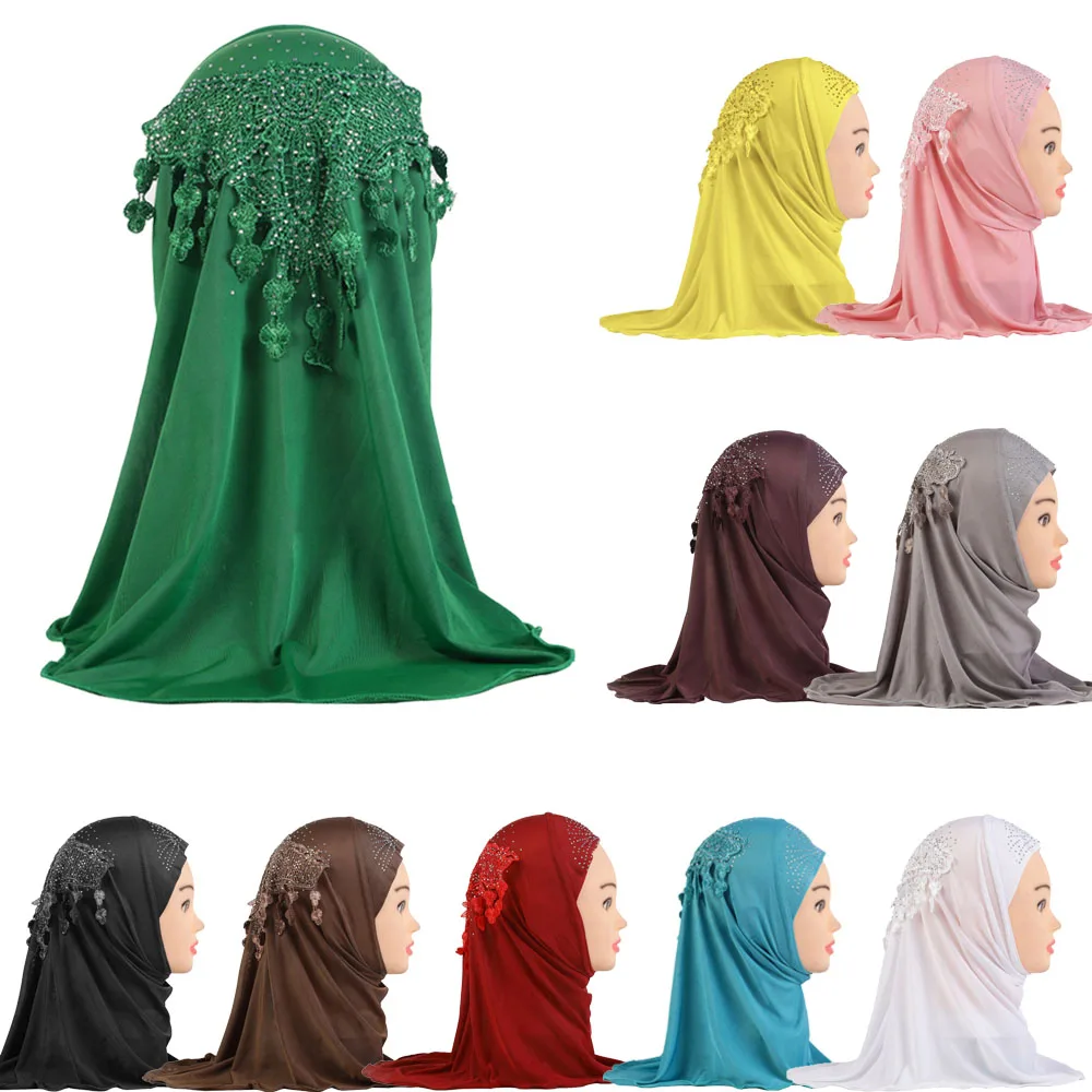 

Kids Girls Muslim Hijab Turban One Piece Amira Cap Underscarf School Ramadan Islamic Ready To Wear Instant Headwrap Scarf 2-6Y