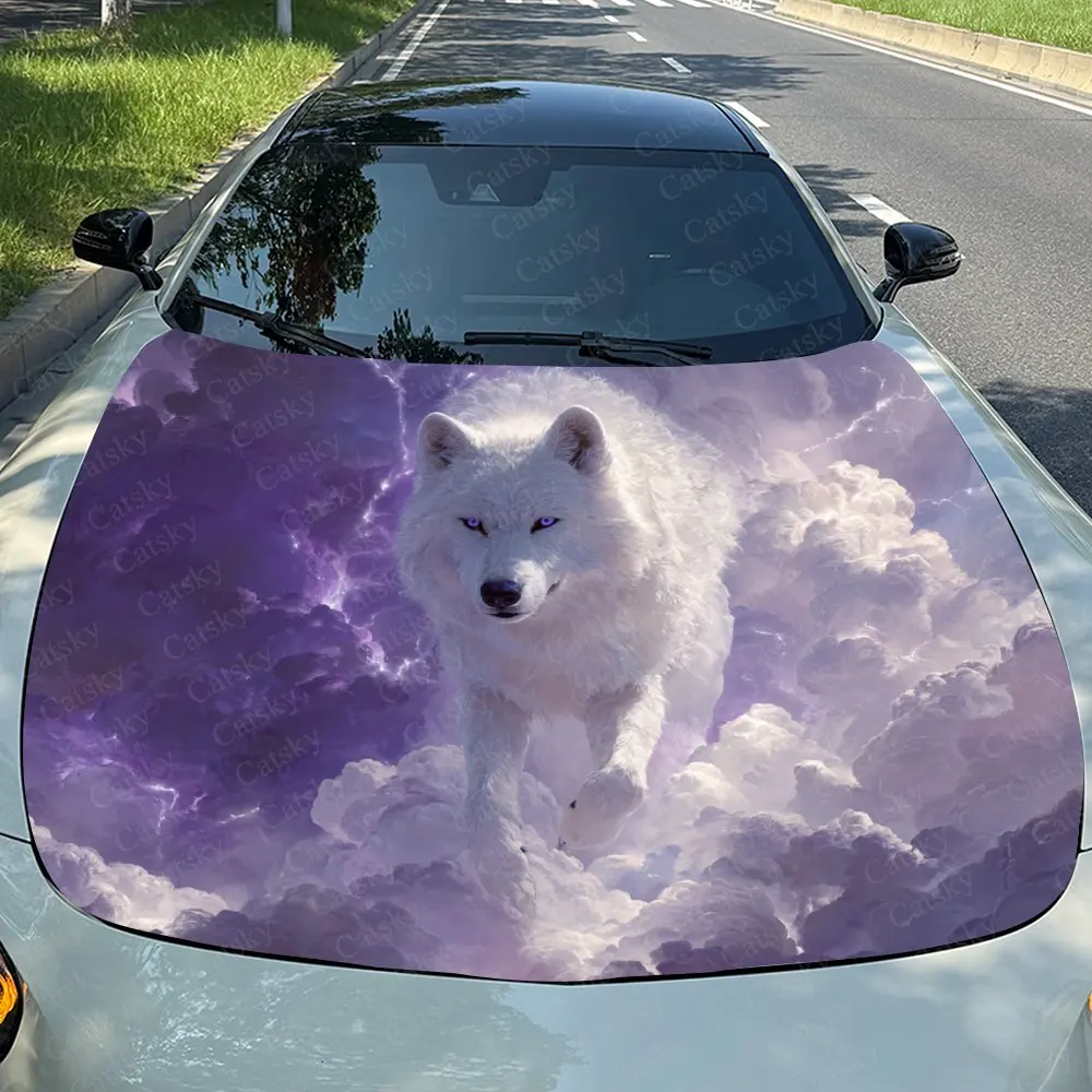 Purple Lightning White Car Hood Sticker, Premium Vinyl Sticker For Automotive Exterior Customization, Durable PVC Vinyl Wrap
