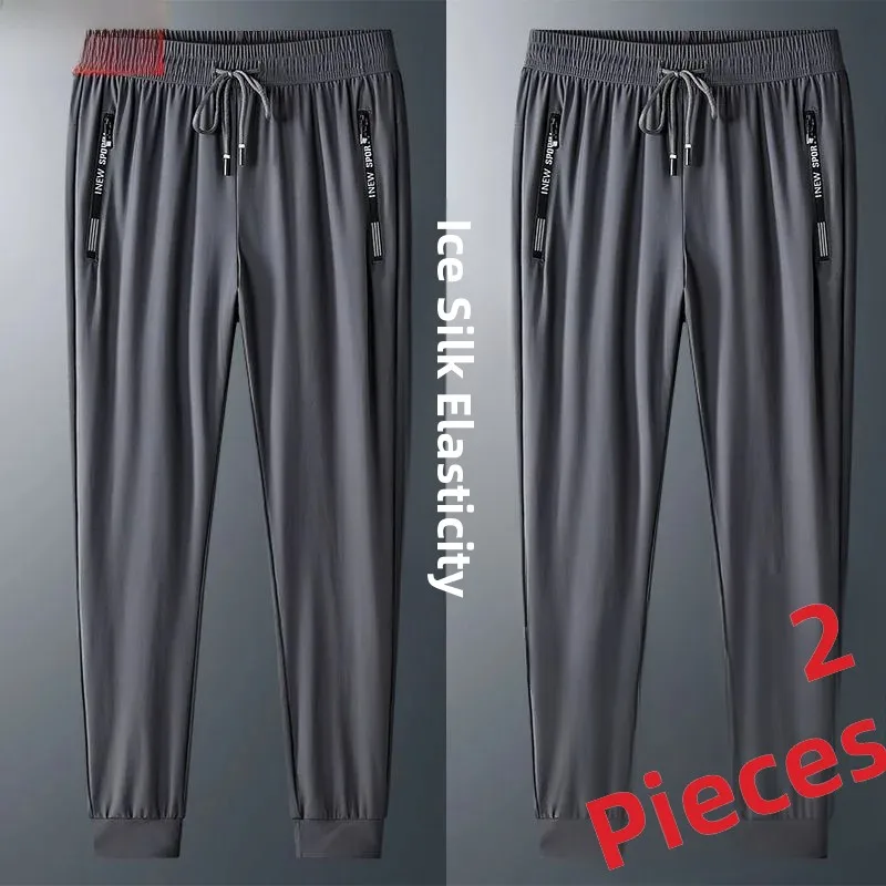 Ice Silk Sports Pants Men's Loose Fit Breathable Lightweight Casual Trousers Elastic Waist Air Conditioning Trousers