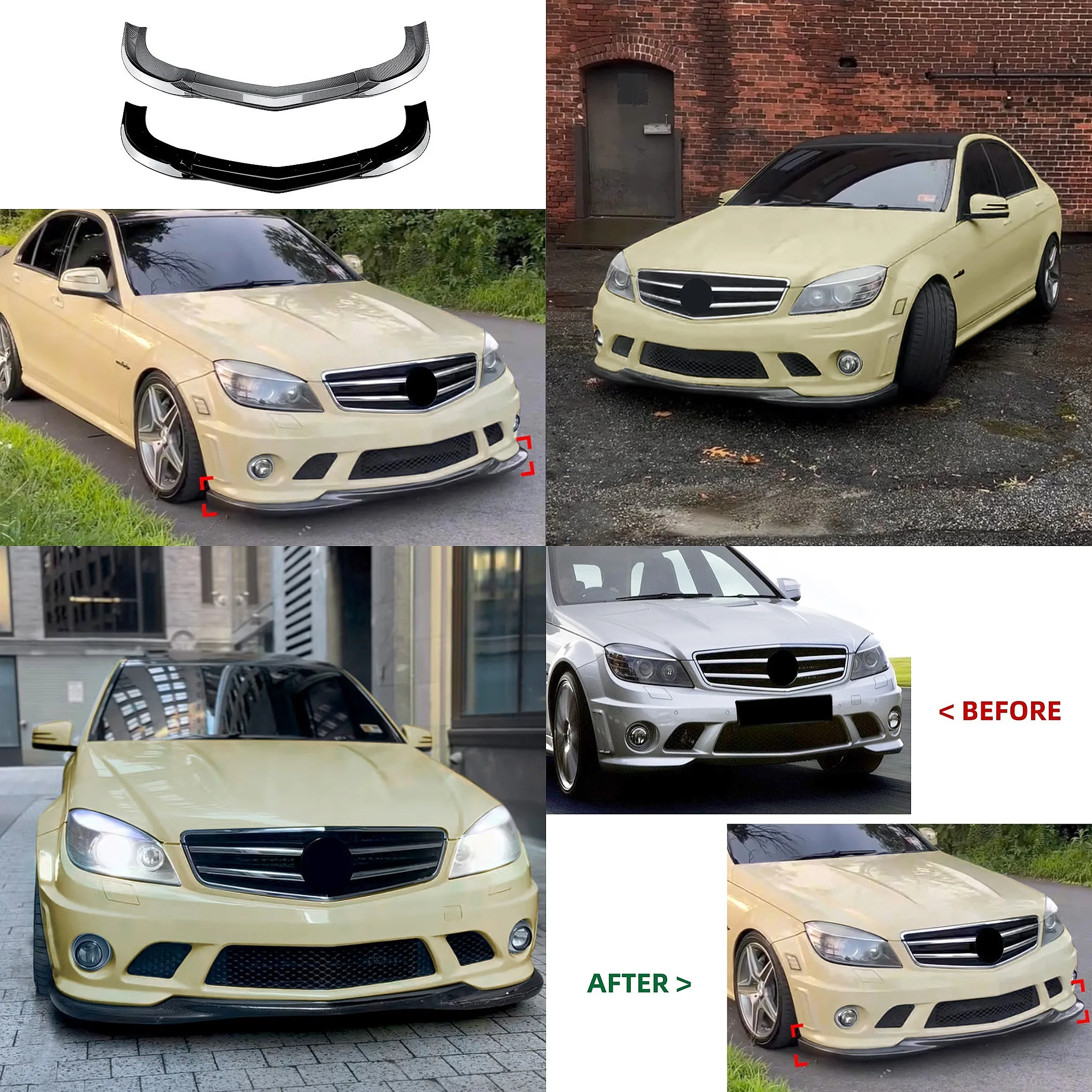 

For Mercedes C Class W204 2007-2010 Front Bumper Lip Spoiler Splitter Body Kit