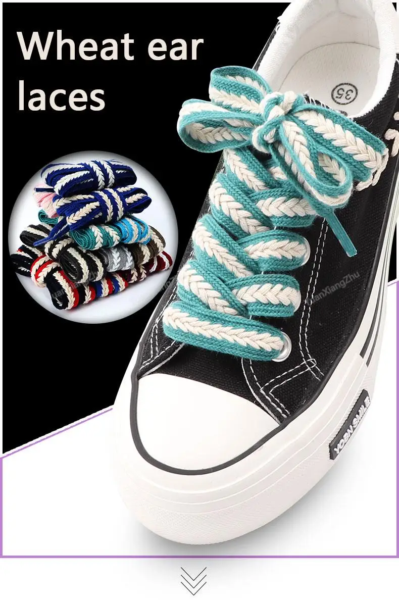 100 cm flache Schnürsenkel, rutschfest, verschleißfest, aus reiner Baumwolle, für Damen und Herren, für Sneaker, Schuhzubehör, Schnürsenkel – Detail 1
