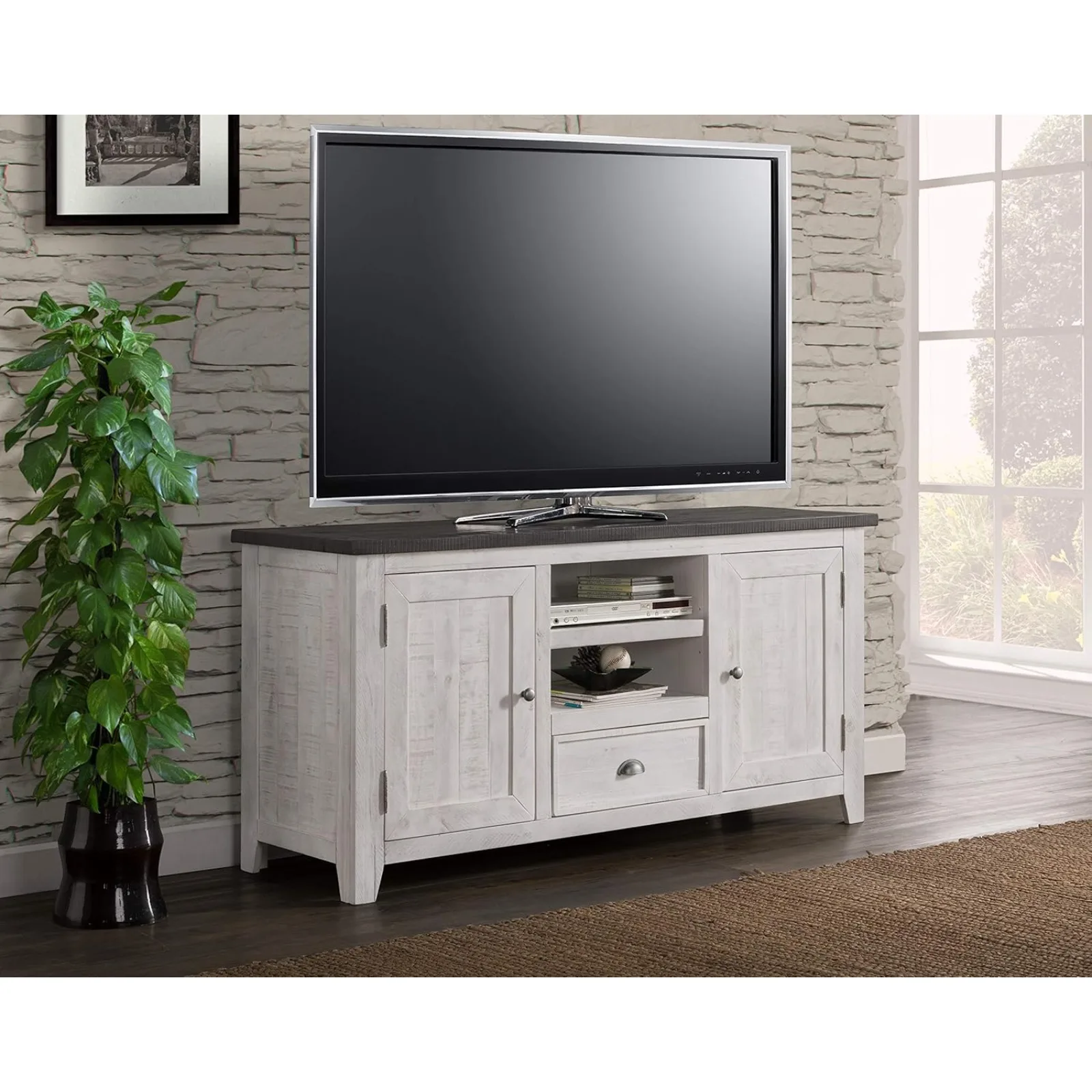 US Monterey TV Stand, White with Grey Top