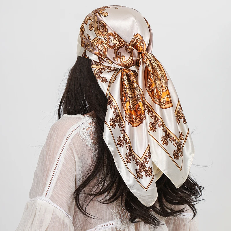 Luxus Marke Platz Silk Schal Frauen Schal 90*90cm Cashew Druck Kopftuch Femme Kopf Schal Foulard Satin Bandana hijab Schals – Detail 9