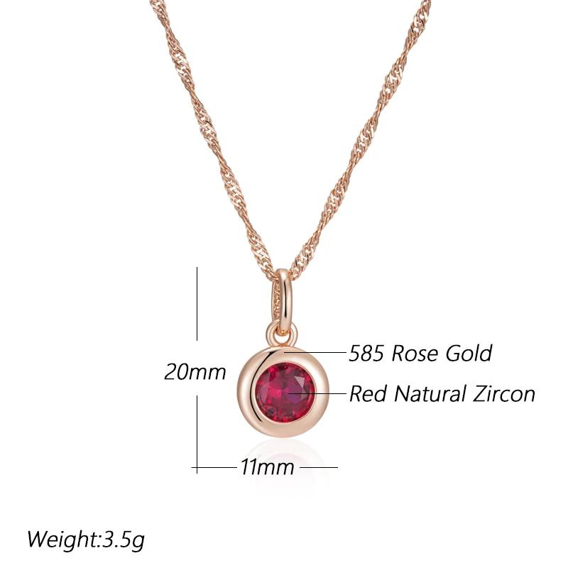 Kinel Hot Shiny Red Natural Zircon Pendant Necklace Women Fashion 585 Rose Gold Color Ethnic Bride Fine Daily Vintage Jewelry