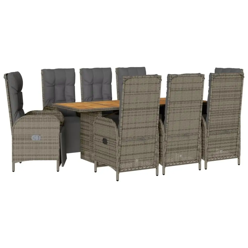 9-Piece Gray Poly Rattan Patio Dining Set with Cushions - Outdoor Furniture Upgrade