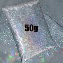 50g prata holográfica glitter em pó 0.2mm laser prata/ouro cromo em pó em massa uv gel polonês manicure glitter laser em pó fd