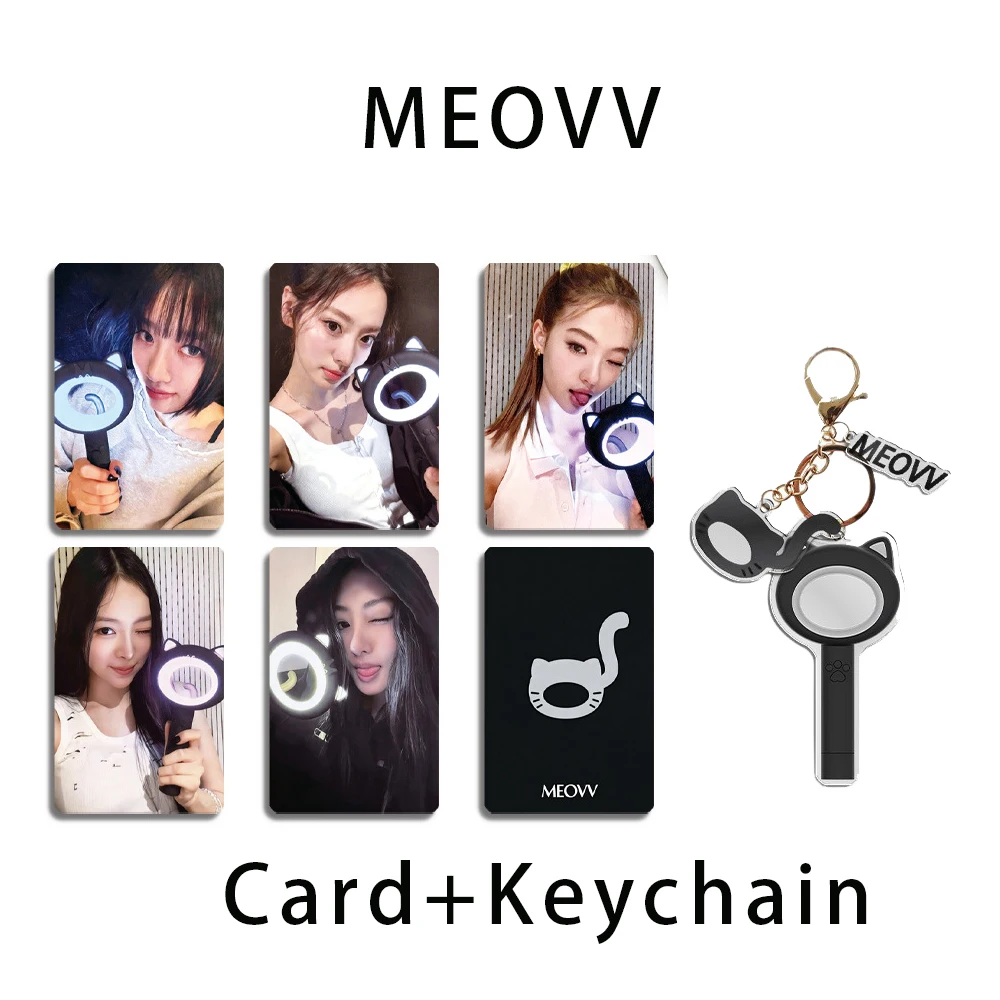 

Kpop MEOVV Lightstick Card 5pcs/Set Bright Film Double Sides Printing LOMO Card Acrylic Printing Pendant Key Ring Fans Gift