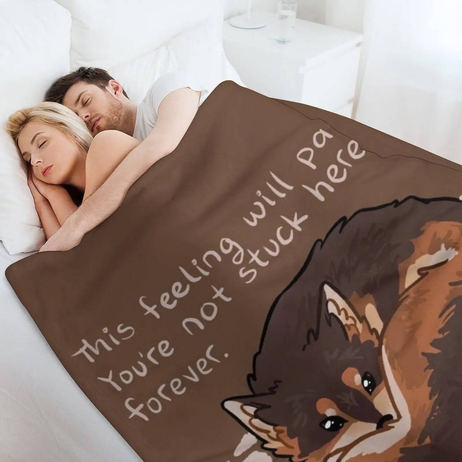 هذا الشعور سوف يمر بشكل دافئ الذئب رمي بطانية الفانيلا منقوشة على أريكة هالوين فروي البطانيات