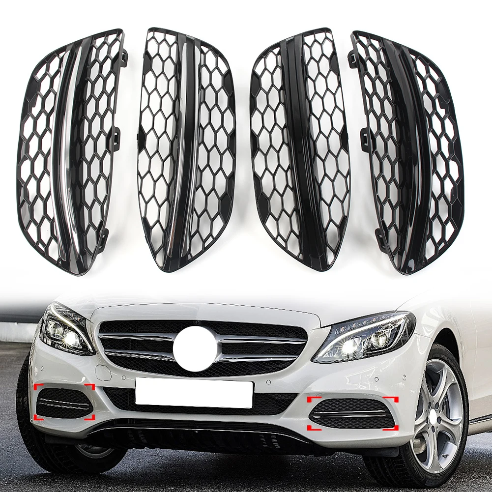 

2 PCS Car Front Bumper Fog Light Honeycomb Mesh Grilles Cover For Mercedes Benz C Class W205 C300 2015 2016 2017 2018