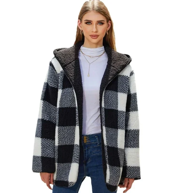 

Fall A Sweatshirts Women's Solid Color Hoodies Plaid Casual Factory Sales Zipper Coat Female Outwear Oversized Top Jackets