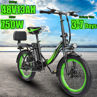 E- Bicycle 750W Powerful Motor 48V13AH Waterproof Lithium Battery E-Bike Folding Adult Outdoor Travel 20 Inch Tire Electric Bike