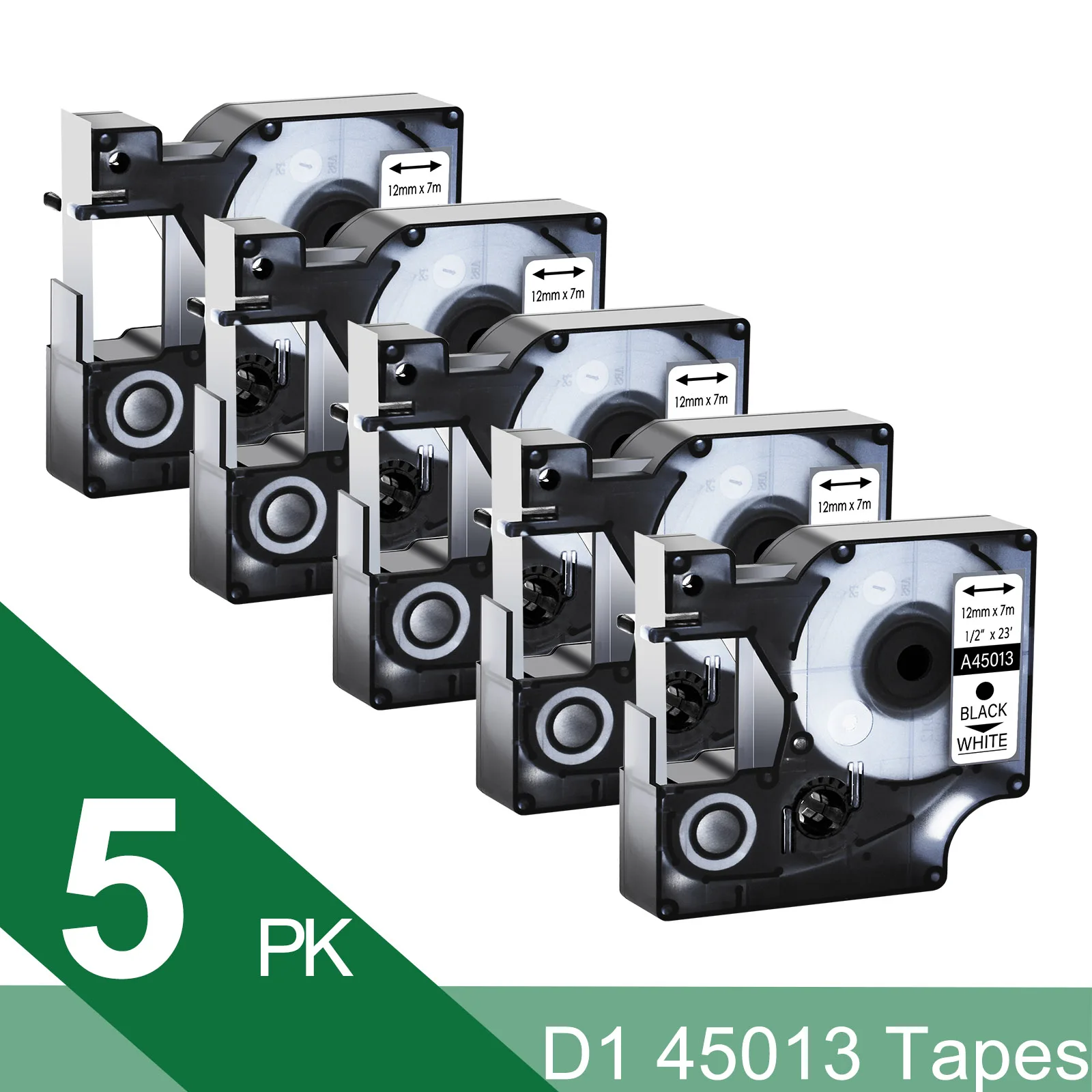 

5/10PK Standard Adhesive Label Compatible for Dymo 45010 45013 12mm D1 Tapes Black on White Ribbon for DYMO LabelManager 200 450