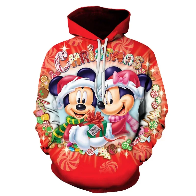 Disney Minnie Mickey Mouse Christmas Men Women 3D Christmas Hoodies Casual Streetwear Sweatshirts Boys Autumn Tops Coats