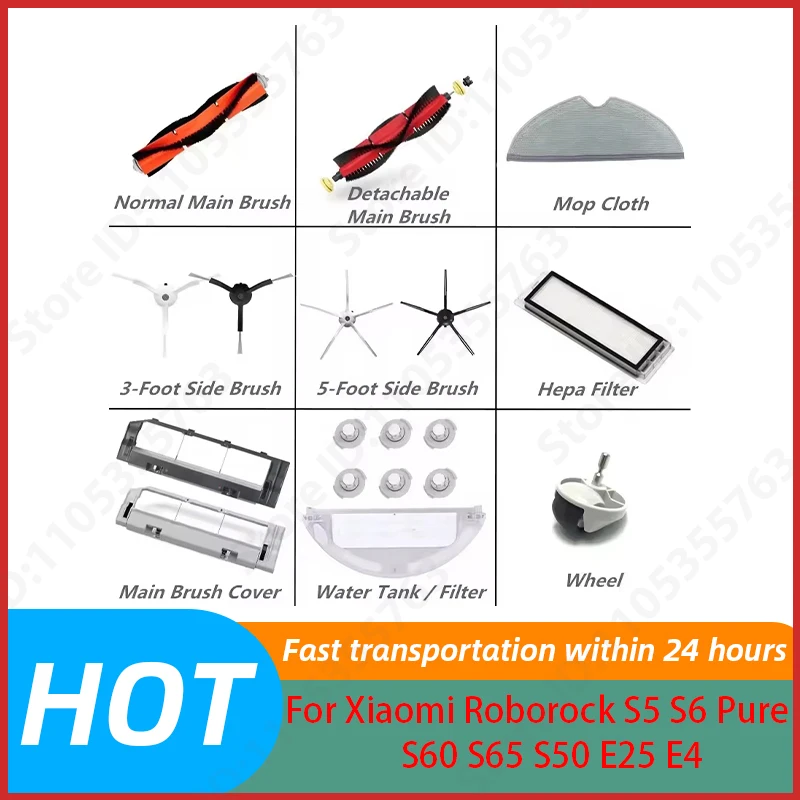 

For XiaoMi Roborock s50 s51 s55 s6 s60 s61 s65 s5 s6 MaxV s6 Pure Vacuum Cleaner HEPA Filter Mop Cloth Side Brush Accessories