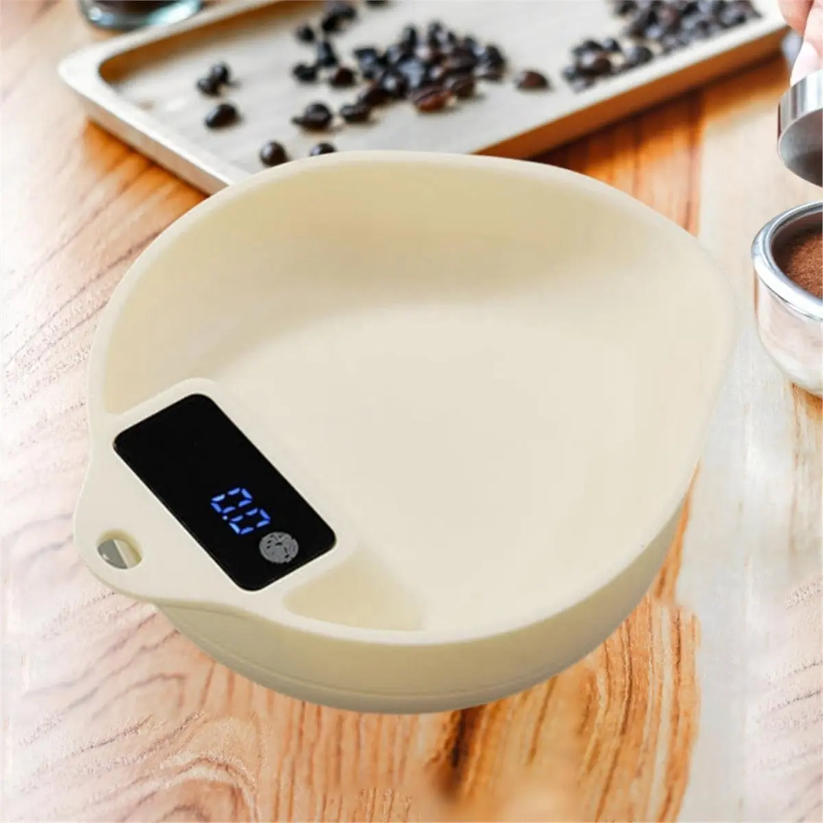 reveal Coffee Bean Electronic Scale Bean Tray Baking Scales LED Digital Display Portable Scales for Kitchen Household Beige