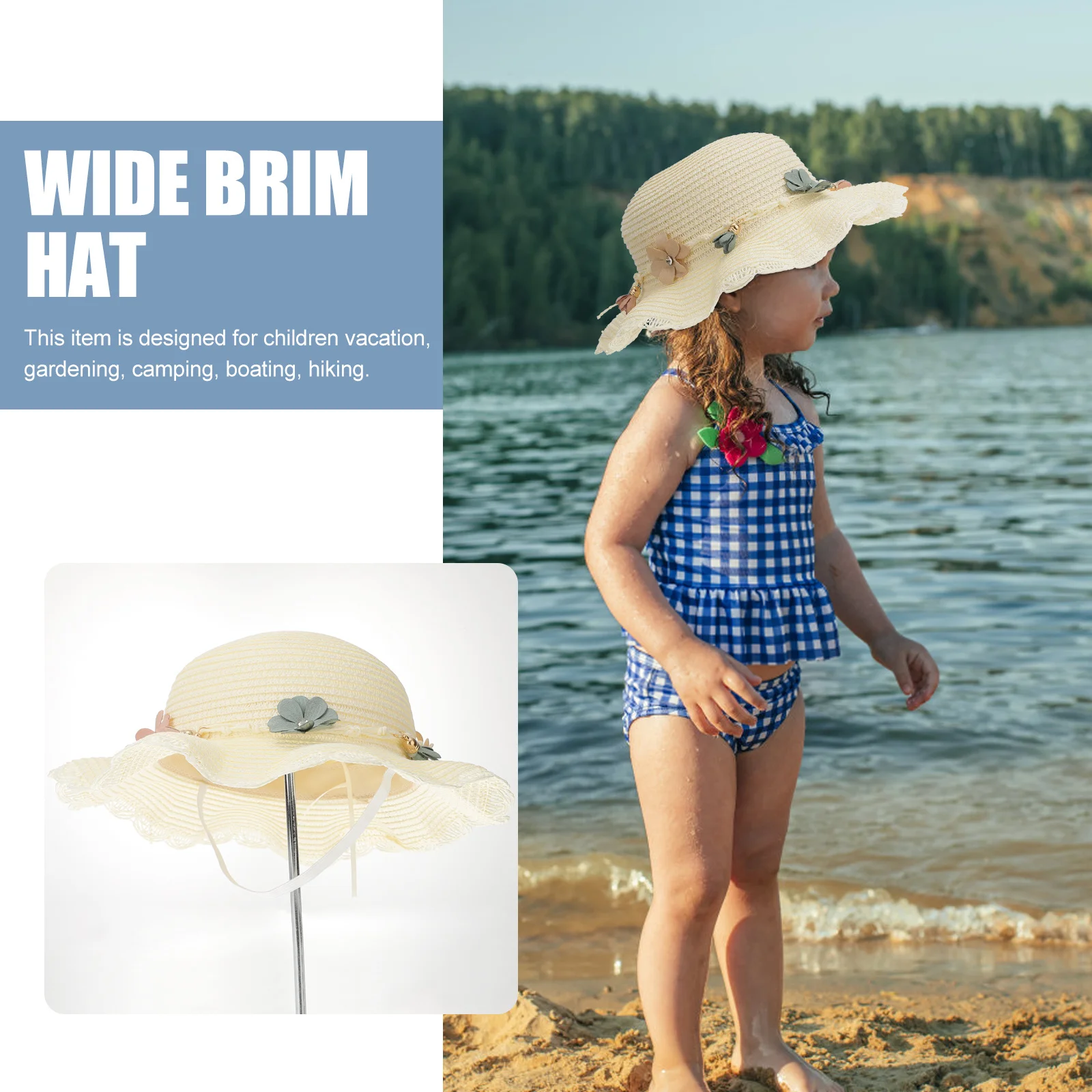

1Pcs Kids Sun Hat Wide Brim Floppy Straw Hat 52-54cm Sunscreen Breathable Sweatband Protects Face Neck Shoulder for Outdoor