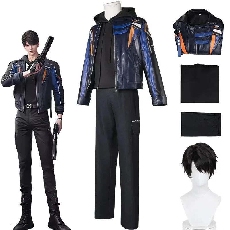 

Game:Love And Deepspace Caleb Childhood Friend Cosplay Costume Leather Jacket Coat Halloween Party for Women Men Carnival Suits