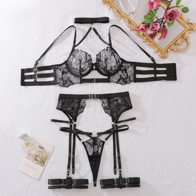 Intimate Women's Lingerie Sets Halter Bra Push Up Erotic Costume Fantasy Sexy Female Complete Transparent Outfits view 5